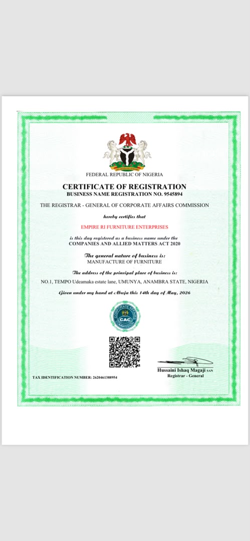 EMPIRE RI Furniture Enterprises — Certificate of Registration